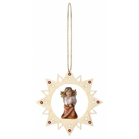 Houtsnijwerk Hart Met Engel 12 Cm / Gekleurd 