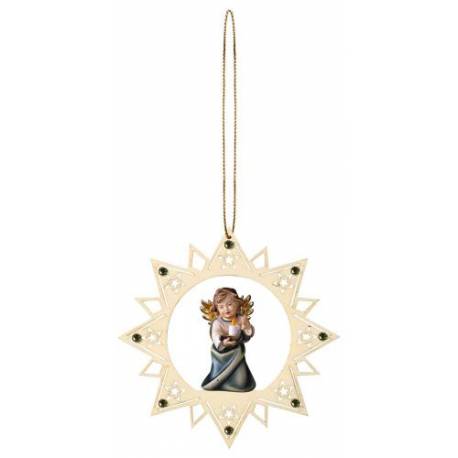 Houtsnijwerk Hart Met Engel 12 Cm / Gekleurd 