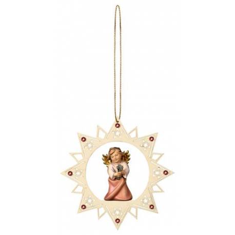 Houtsnijwerk Hart Met Engel 12 Cm / Gekleurd 