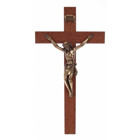 Kruisbeeld - 27 cm - Hout/Korpus Metaal Brons 