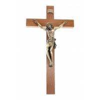 Croix Murale - 19 cm - Bois Corps Mét. Bronzé