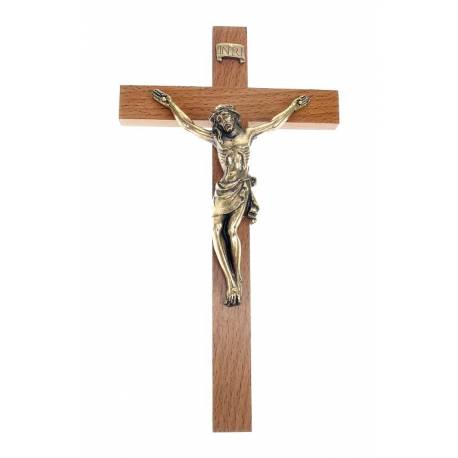 Croix Murale - 19 cm - Bois Corps Mét. Bronzé