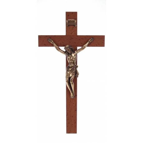 Croix Murale - 23 cm - Bois Corps Mét. Bronzé
