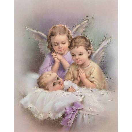 Poster 20 X 25 Cm 2 Anges + Enfant "or"