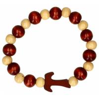 Armband-tientje/elastiek - hout - tweekleurig - Taukruisje 
