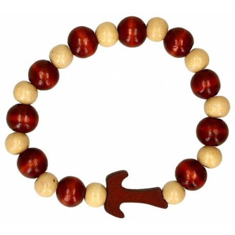 Armband-tientje/elastiek - hout - tweekleurig - Taukruisje 