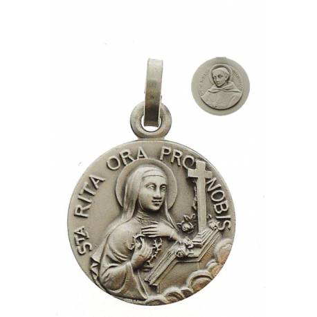 Medaille H Rita / H Nicolaas van Tolentijn - 14 mm - Metaal Verzilverd 