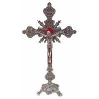 Croix sur Base - 23 cm - Métal Nickelé