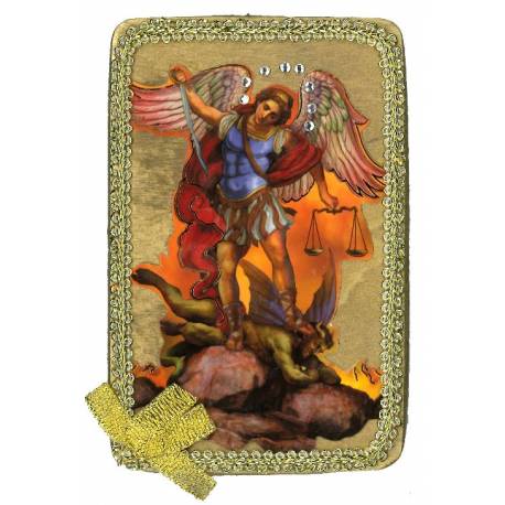 Cadre en bois 10.5 x 6.5 cm St Michel brodure dorée