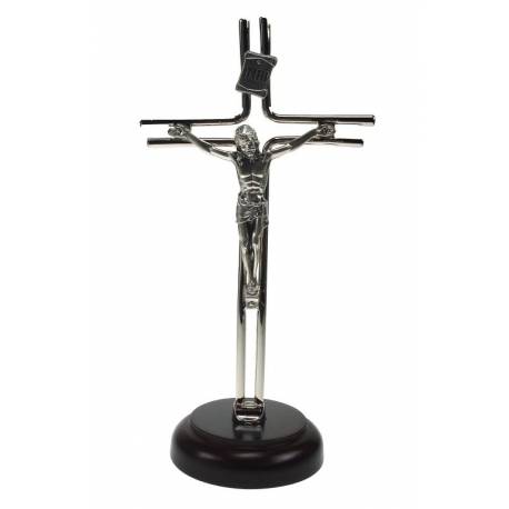 Croix sur Base - 20 cm - Métal Nickelé