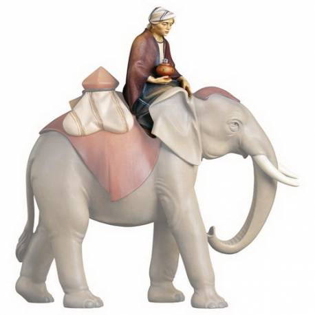 Houtsnijwerk Drijver Zittend Voor Olifant 16 Cm / Gekleurd 