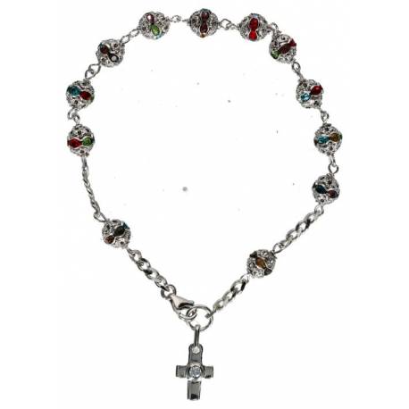 Armband-tientje - zilver met rhodium 6 mm - strass multicolor Swarovsky + Doosje 