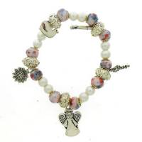 Armband/elastiek - roze - 5 hangertjes 