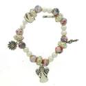 Armband/elastiek - roze - 5 hangertjes 