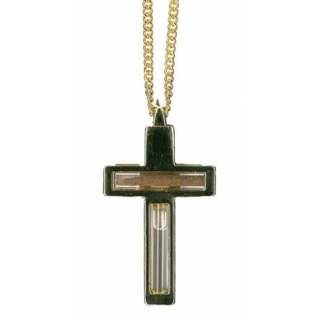 Kruis plaqué-goud + Ketting 60 cm - Jordaanwater / Heilig Land 