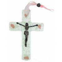 Croix Berceau - 10 cm - Verre / Rose