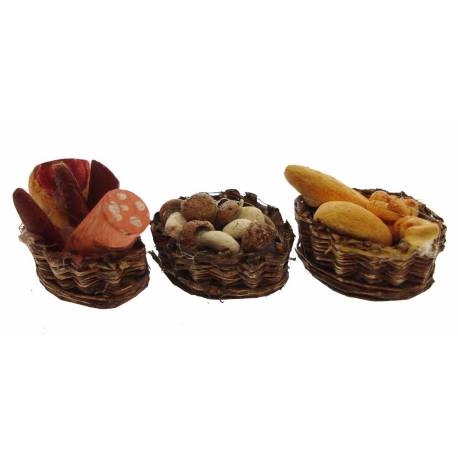 Napolitaanse Santon 12 Cm Mandje Salami-Paddestoelen-Brood 3X2x3cm 