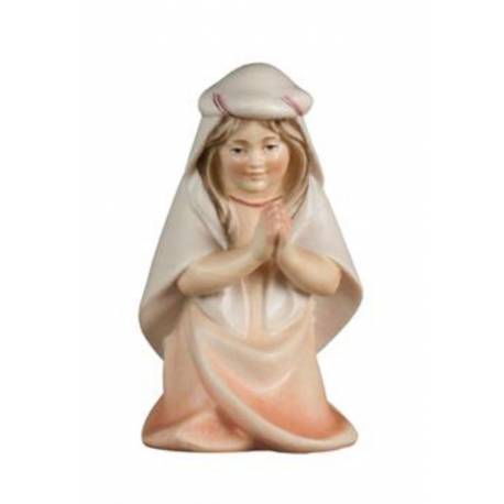 Houtsnijwerk Meisje Biddend/Geknield voor kerstfiguren van 16 cm/Gekleurd 