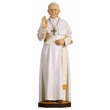Houtsnijwerk beeld Paus Franciscus 8 cm gekleurd 