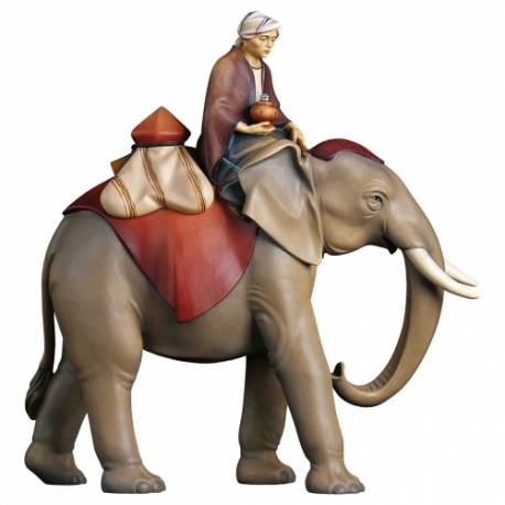 Houtsnijwerk Olifant + Page + Bagage 16 Cm / Gekleurd 