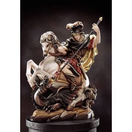 Houtsnijwerk St Joris Te Paard 25 Cm/Gekleurd 