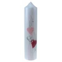 Huwelijkskaars - 265 x 60 mm - zilveren ringen/2 harten 