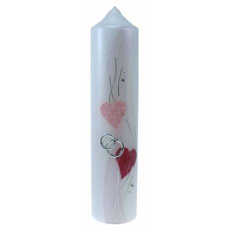 Huwelijkskaars - 265 x 60 mm - zilveren ringen/2 harten 
