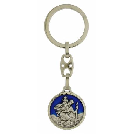 Sleutelhanger - H Kristoffel - 26 mm - Email Blauw 