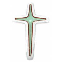 Croix Ceramique 13.5 X 9 Cm Blanc + Vert Pastel