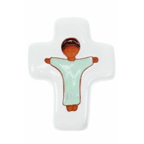 Kruisje Keramiek 10.5 X 8 cm Jezus Lichtgroen 