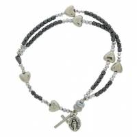 Bracelet-chapelet - hématite - coeurs argentés - fermoir aimanté
