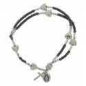 Armband-rozenkrans - hematiet - verzilverde hartjes - magnetisch slotje 