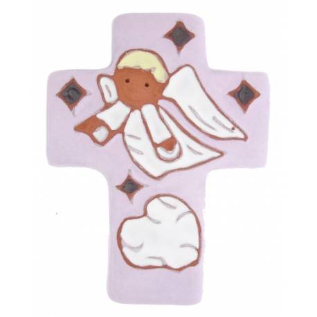 Kruisje Keramiek 11 X 8.5 Cm Roze 