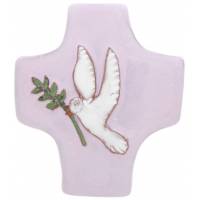 Kruisje Keramiek 9 X 8 Cm Roze Vredesduif 