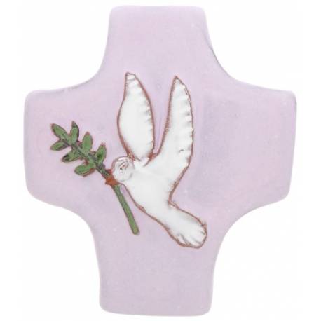 Croix Ceramique 9 X 8 Cm Rose Colombe