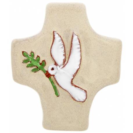 Croix Ceramique 9 X 8 Cm Beige Colombe