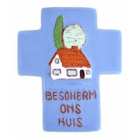 Kruisje Keramiek 12 X 10 Cm Indigo Blauw 