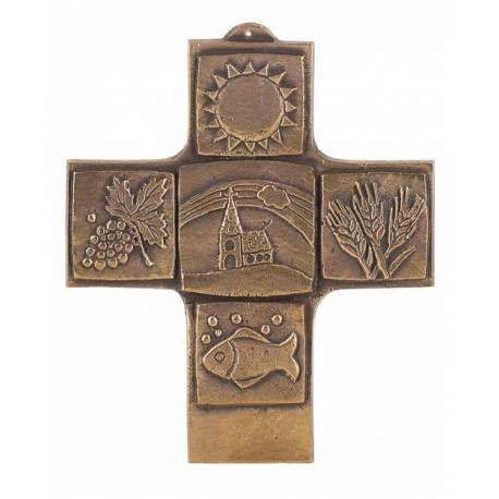 Croix Murale Bronze 9 X 10 Symboles