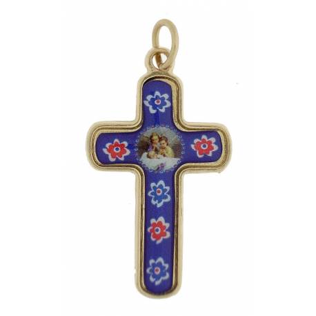 Croix Email Deux Anges + Enfant 3 Cm