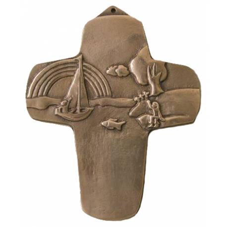 Croix Murale Bronze 10 Cm Bateau/Enfants