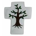 Croix Céramique 12 X 10 cm Blanc - Arbre de Vie