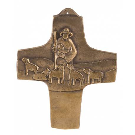 Croix murale bronze 11 cm Bon Berger