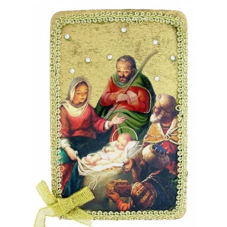 Cadre bois 10.5 x 6.5 cm Nativité bordure dorée