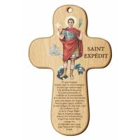 Croix Murale St Expedit + Priere - 15 X 9.5 Cm
