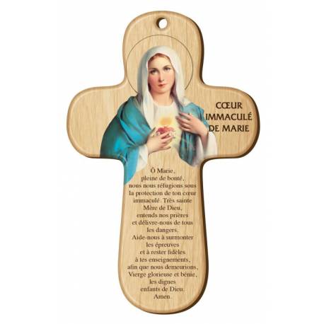 Croix Murale Sacre Coeur De Marie + Priere - 15 X 9.5 Cm
