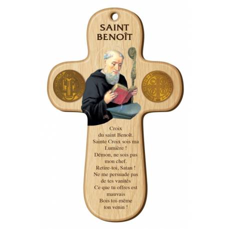 Croix Murale St Benoit + Priere - 15 X 9.5 Cm