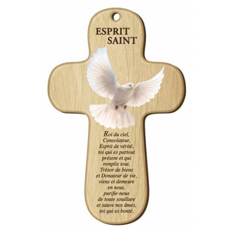 Croix Murale St Esprit + Priere - 15 X 9.5 Cm