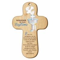 Croix Murale Bapteme + Priere - 15 X 9.5 Cm