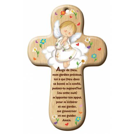 Croix Murale Ange + Priere - 15 X 9.5 Cm - Blanc