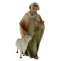 Houtsnijwerk Herder Met Stok En Schaap voor kerstfiguren van 16 cm / Gekleurd 